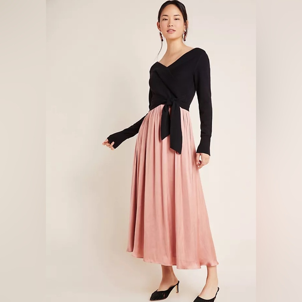 Anthropologie Justine Two-fer Maxi Black and Pink Dress